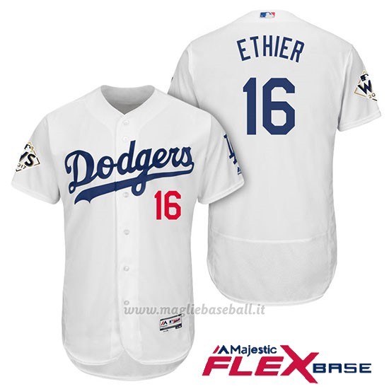 Maglia Baseball Uomo Los Angeles Dodgers 2017 World Series Andre Ethier Bianco Flex Base